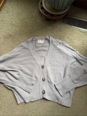 V-Neck Light Gray Button-Front Cardigan Sweater